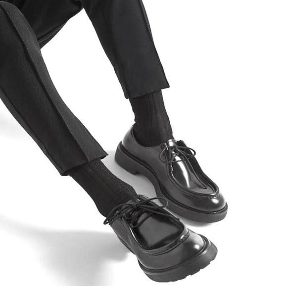 PRADA Men Brushed Leather Loafers Black Lace up 7.5 US 8.5 - Picture 5 of 5